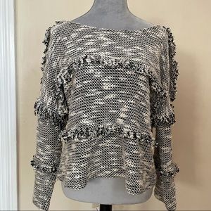 MISA Los Angeles Black and White Fringe Sweater